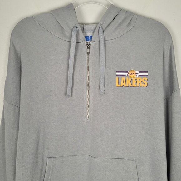 NBA Los Angeles Lakers Size L NEW Sweatshirt Hoodie 1/4 Zip Kangaroo Pocket Gray - Picture 3 of 10